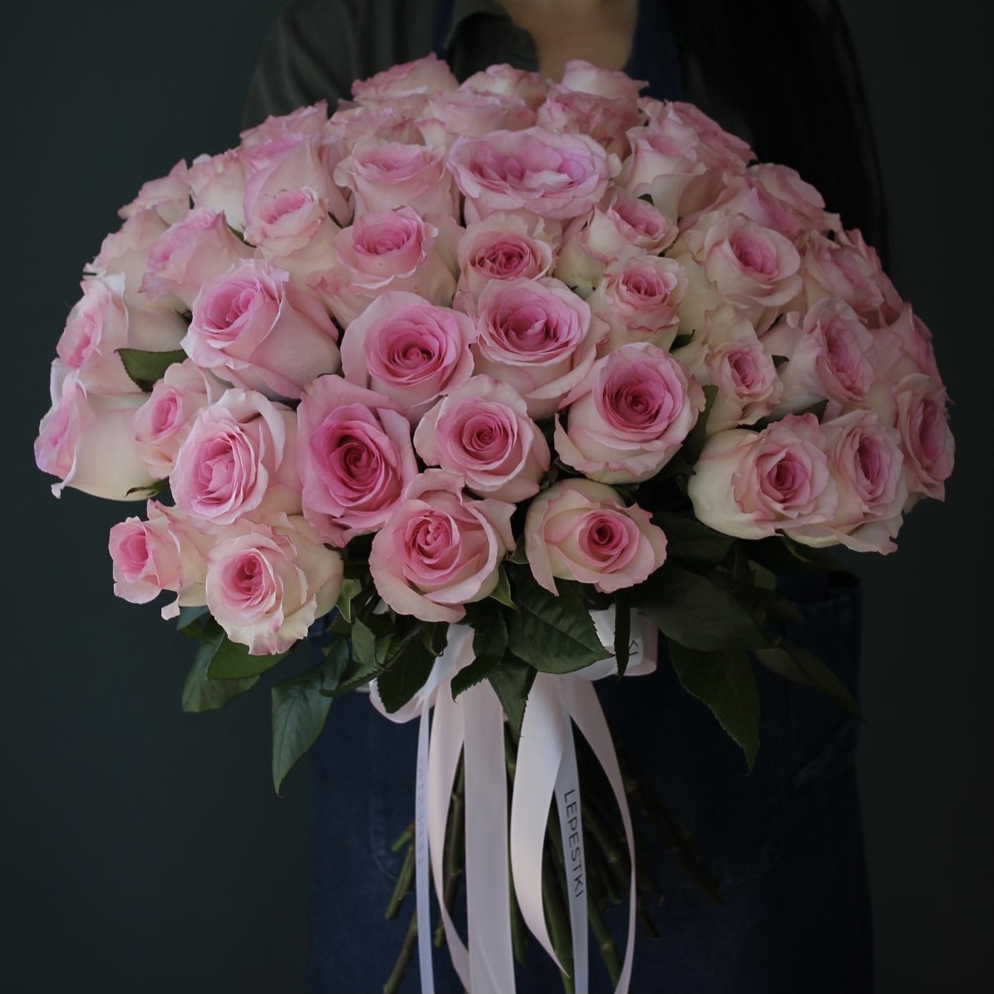 51 бело-розовая роза Эквадор