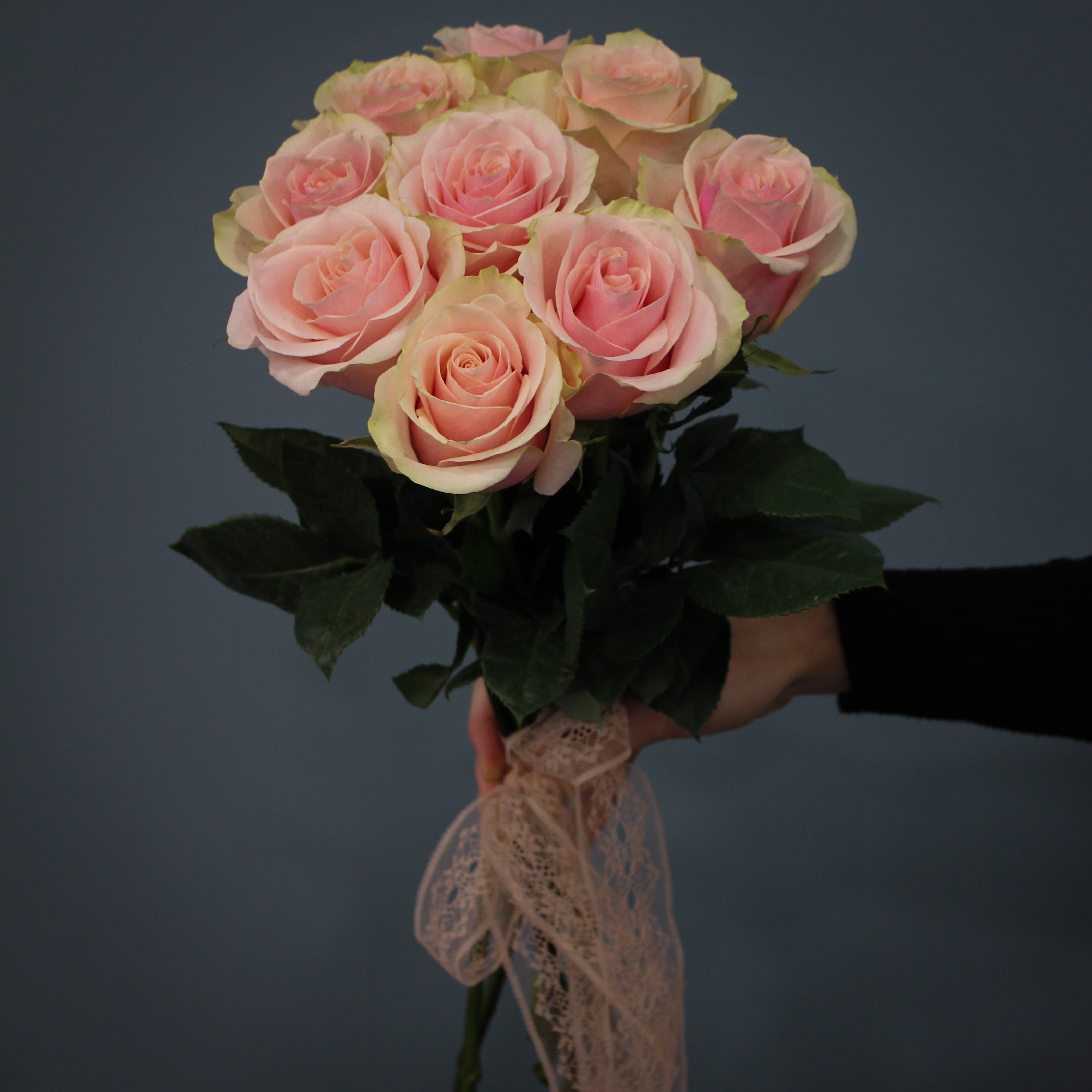 9 нежно-розовых роз